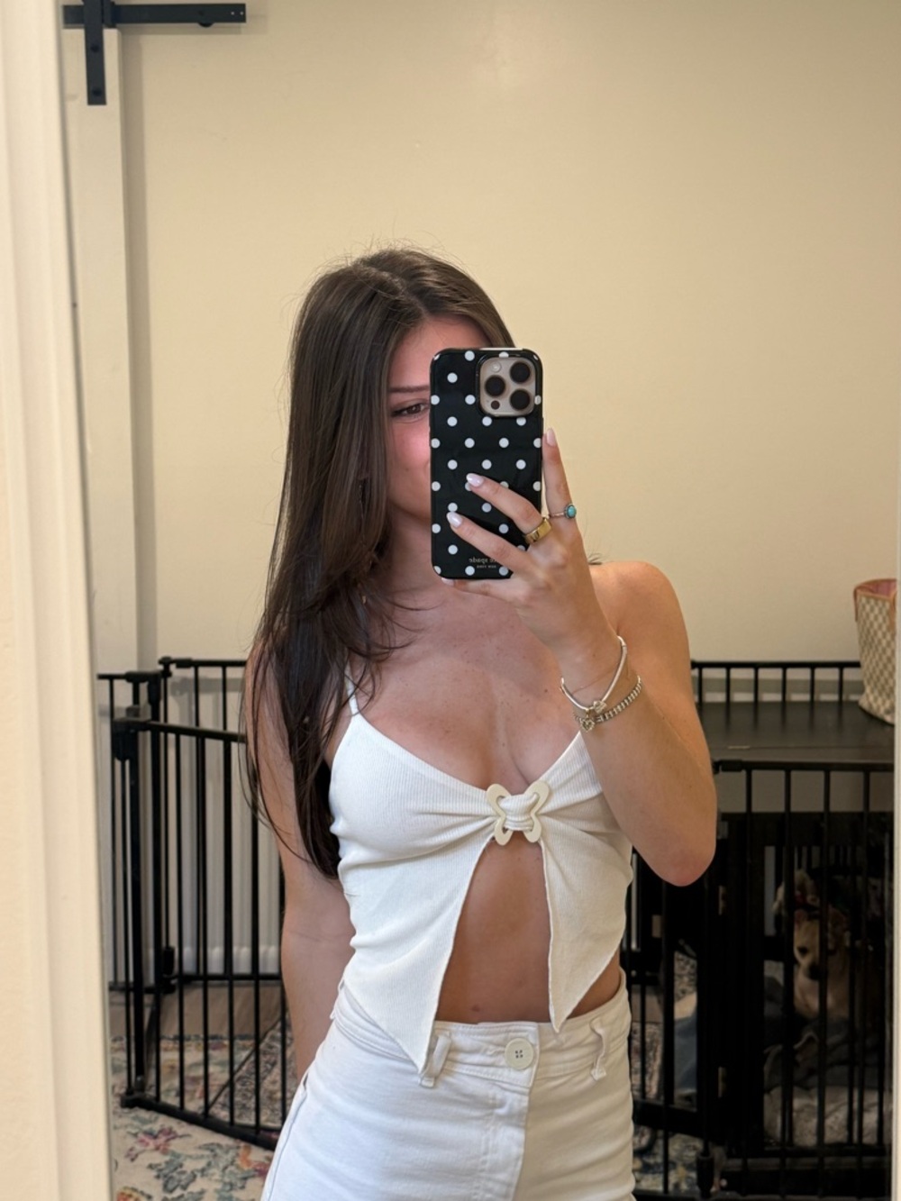 Bershka White Knot-Front Cropped Camisole